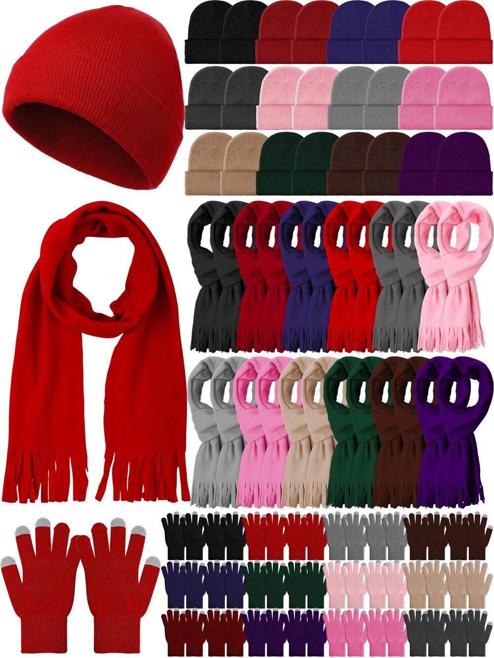 3077 Winter Hat Scarf Gloves Set Warm Fleece Scarves Touch Screen Gloves